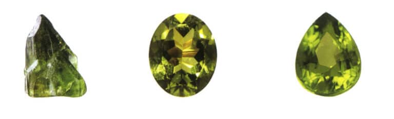 The color is olive green; hence, it is called olivine. Common varieties include deep green and yellow-green, with colors similar to emerald being the best. It is mainly produced in the Hebei and Jilin provinces of China, and it is the birthstone for August.
