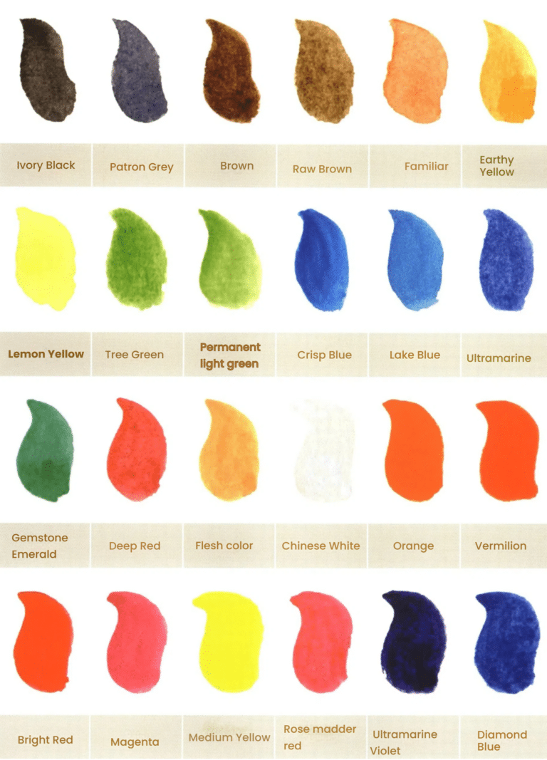 a 24-color color card has been created using the Winsor & Newton brand
