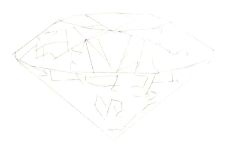 Step 03 Lightly sketch the internal facets with a pencil, completing the underdrawing with clear, precise lines.