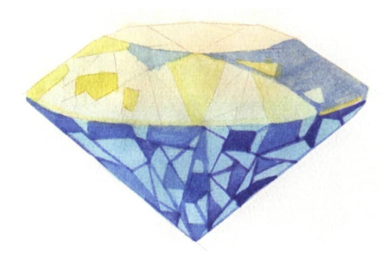 Step 06 Deepen shadows on the upper sections with ultramarine. For highlights, blend lemon yellow and permanent light green.