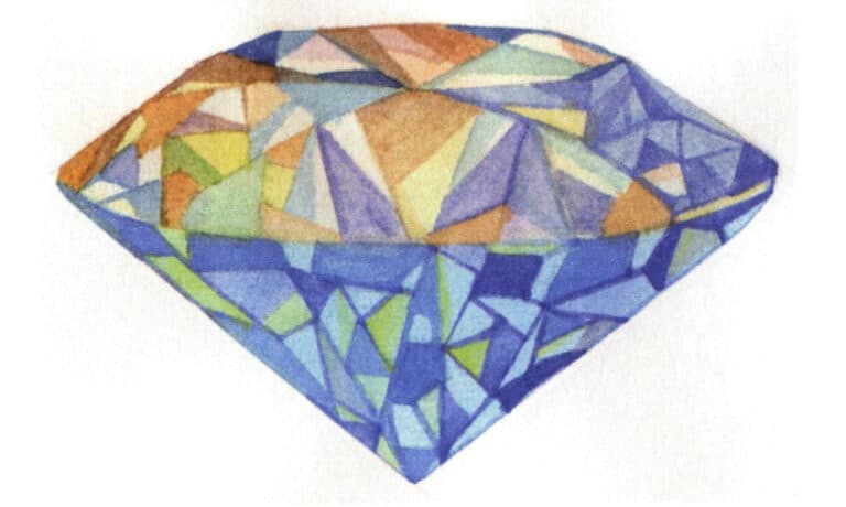 Step 08 Intensify facet effects with medium yellow, permanent light green, and sapphire blue. Strengthen light-dark contrast.