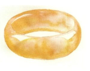 Step 04 Mix crimson with ample water for a diluted base layer. Apply it to the bracelet, then quickly blend yellow ochre into shadow areas for natural blending.