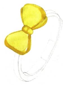 Step 04 Once slightly dry, use Medium Yellow to define the bow’s shadows and suggest light-dark relationships.