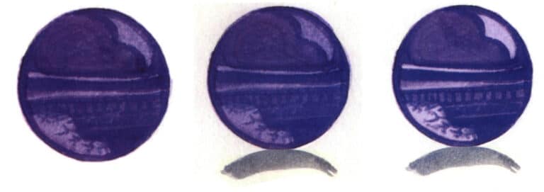 Step 04 Enrich color variation by adding more violet and a small amount of ultramarine to the shadows. Step 05 Use Payne’s grey to paint the glass material’s cast shadow, emphasizing three-dimensionality and spatial depth. Step 06 Highlight and define reflections with white pigment to complete the artwork.