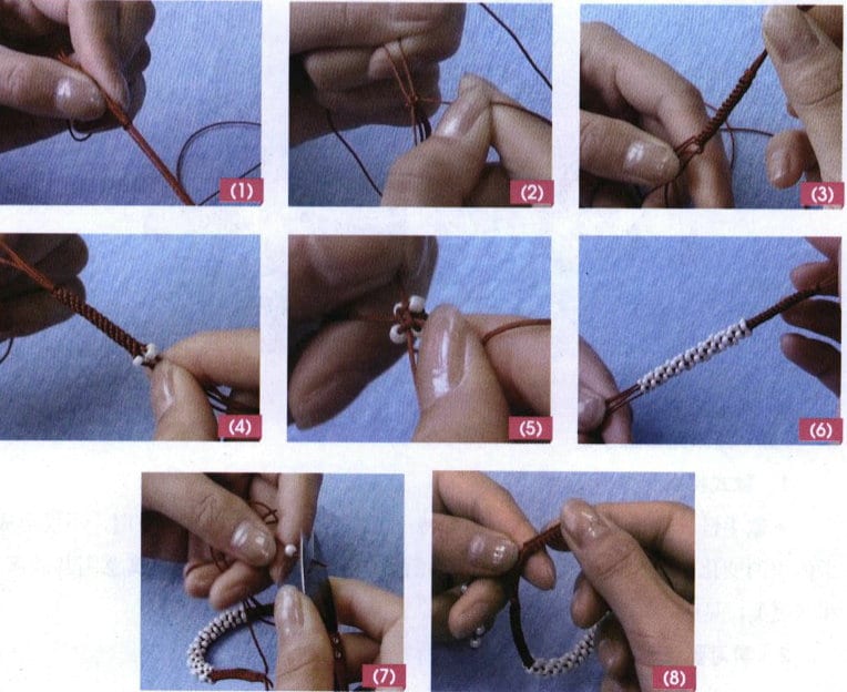 Figure 4-32 Making a barrel knot beaded bracelet