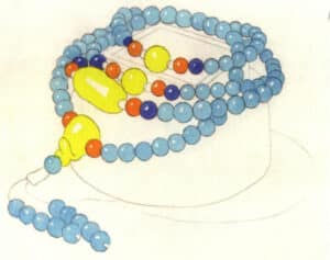 Step 05 Paint the remaining beads with orange, ultramarine, and lemon yellow, balancing warm and cool tones across the composition.