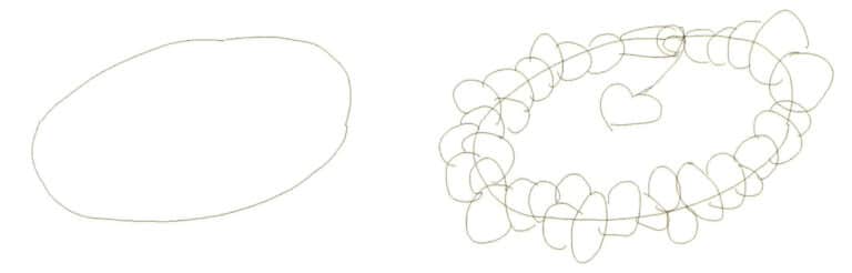 Step 01 Sketch the general oval-shaped outline of the crystal bracelet with a pencil. Step 02 Using the oval as the bracelet’s central line, lightly outline the crystals’ positions and sizes.