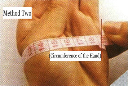 Fold the thumb into the palm, wrap the soft tape around the widest part of the hand, the measured result is the smallest circumference of the palm