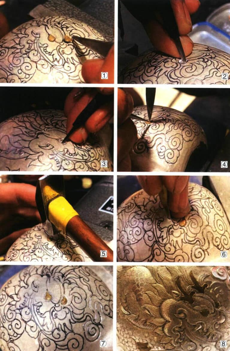 Figure 5-88 Steps of the gold-inlaid process